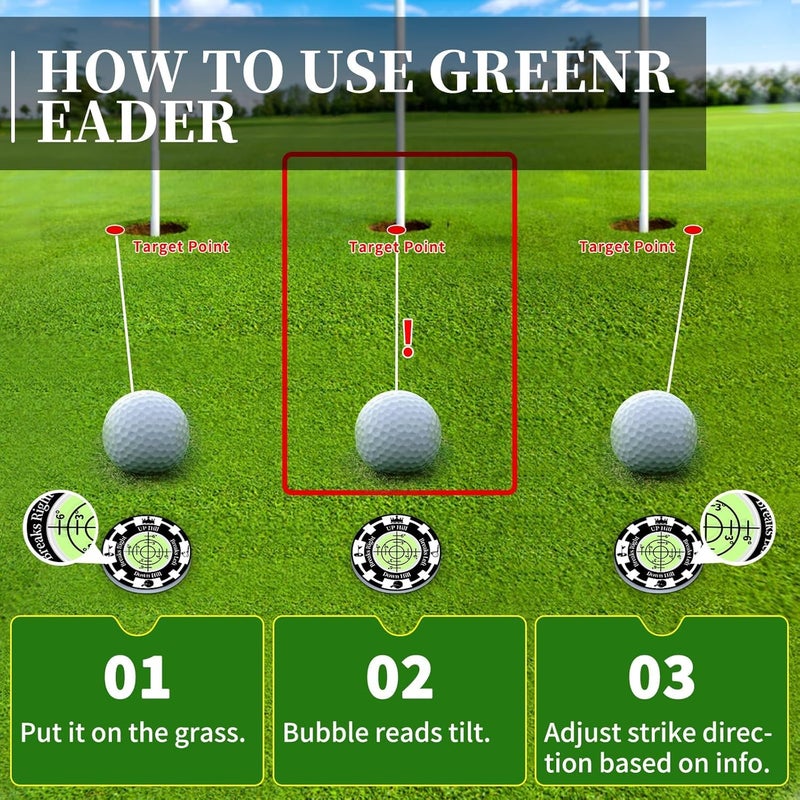 DESELL Golf Green Reader, 2 Pack Golf Ball Marker Hat Clip with High Precision Horizontal Bubble, Putting Training Aid Golf Accessories Tool Gift for Men Women - Image 5